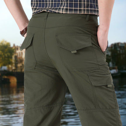 Men's Outdoor Quick-Dry Pants, Summer Thin Multi-Pocket Cargo Pants, Men's Long Pants, Sports Casual Pants, Loose Large Size Military Pants