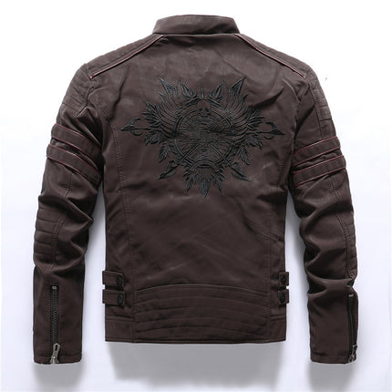 A generation of autumn and winter men's PU brushed suede leather motorcycle coat men's fashion multi-embroidery fashion brand jacket