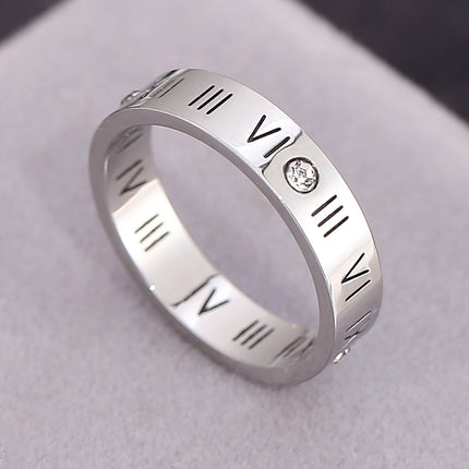 European and American Hot Titanium Steel Full Diamond Zircon Ring 18k Rose Gold Index Finger Couple Ring Ins Simple Trendy Jewelry for Women