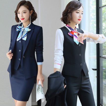 Three-piece suit overalls manager interview formal attire front desk beauty salon business attire bank mobile vest uniform
