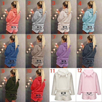 Cross-Border Women's Clothing 2018 Winter Cat Embroidered Pajamas Plush Long-Sleeved Two-Piece Home Clothes Set Manufacturer Dropshipping