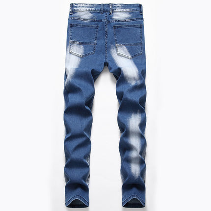 Cross-border supply of 2019 stretch jeans men's European and American foreign trade Amazon straight three-color washed white men's pants