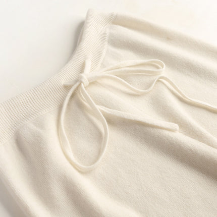New Trendy Wool Wide-Leg Pants, Soft, Waxy and Warm, Cream White Knitted Cropped Pants, Loose Casual Pants for Women, Versatile and Thick