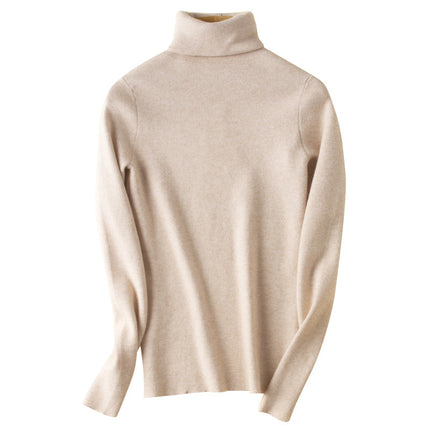 2021 Spring and Autumn New Pile Collar Slim-fit Sweater Women's Pullover Loose Korean-style Short Long-sleeved Base Sweater