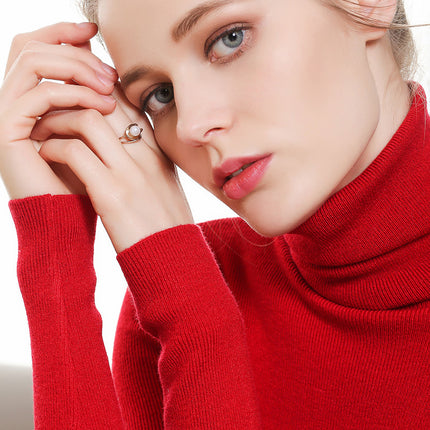 2021 Spring and Autumn New Pile Collar Slim-fit Sweater Women's Pullover Loose Korean-style Short Long-sleeved Base Sweater