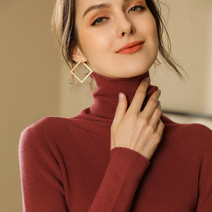 2021 Spring and Autumn New Pile Collar Slim-fit Sweater Women's Pullover Loose Korean-style Short Long-sleeved Base Sweater