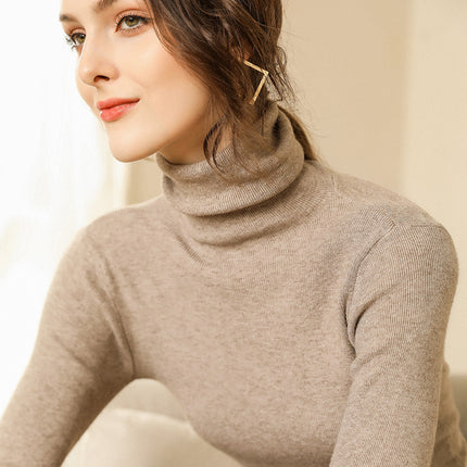 2021 Spring and Autumn New Pile Collar Slim-fit Sweater Women's Pullover Loose Korean-style Short Long-sleeved Base Sweater