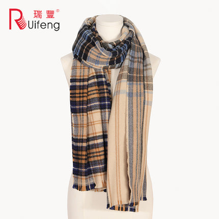 Autumn and winter new Ruifeng gradient plaid scarf cashmere women's winter warm scarf women's foreign trade shawl manufacturers shipping