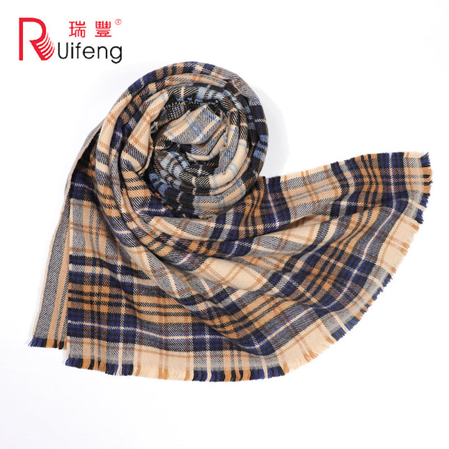 Autumn and winter new Ruifeng gradient plaid scarf cashmere women's winter warm scarf women's foreign trade shawl manufacturers shipping