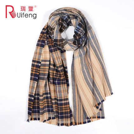 Autumn and winter new Ruifeng gradient plaid scarf cashmere women's winter warm scarf women's foreign trade shawl manufacturers shipping