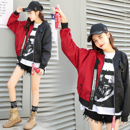 New Student Jacket Short Korean Style Loose Bf Harajuku Color-Block Long-Sleeve Baseball Jacket 2024 Casual Versatile
