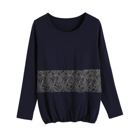 Spring and Autumn New Casual T-shirt Women's Long-sleeved Loose Mid-length All-match Cotton Distinctive Base Shirt Crewneck Top Trendy