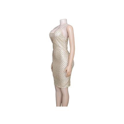 Europe, America and Africa Sexy Dress Cross-border Christmas Heavy Industry Gold Cannon Beads Gold Powder Low-cut Hip Skirt