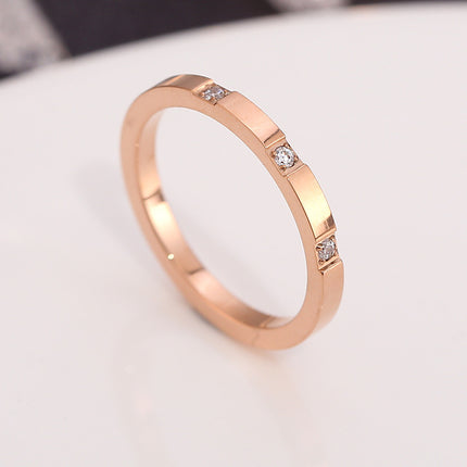 Wish Elegant Korean Style Simple Titanium Steel Ring Women's Diamond Stainless Steel Ring Couple's Fashion Internet Celebrity Ring