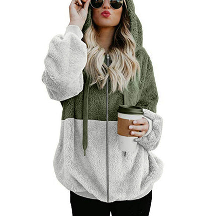 (in Stock) Amazon's Hot-Selling 2025 European and American Long-Sleeved Zip-Up Hooded Women's Sweatshirt Fleece Jacket