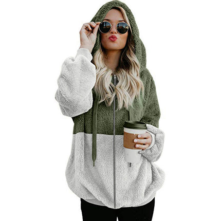 (in Stock) Amazon's Hot-Selling 2025 European and American Long-Sleeved Zip-Up Hooded Women's Sweatshirt Fleece Jacket