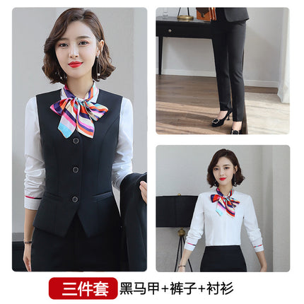 Three-piece suit overalls manager interview formal attire front desk beauty salon business attire bank mobile vest uniform