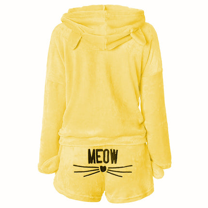 Cross-Border Women's Clothing 2018 Winter Cat Embroidered Pajamas Plush Long-Sleeved Two-Piece Home Clothes Set Manufacturer Dropshipping