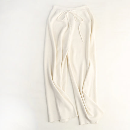 New Trendy Wool Wide-Leg Pants, Soft, Waxy and Warm, Cream White Knitted Cropped Pants, Loose Casual Pants for Women, Versatile and Thick