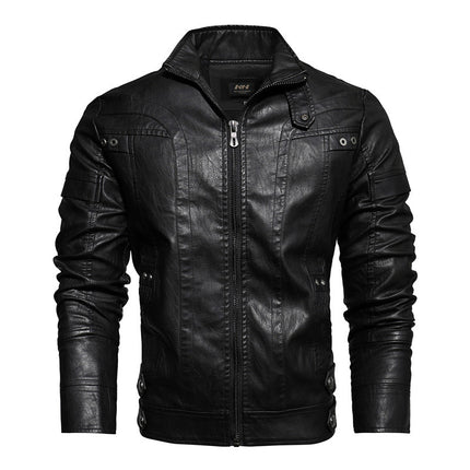 Foreign Trade ebay Amazon Leather Jacket Men's Leather Jacket European and American Fashion Slim Fit Motorcycle PU fleece-lined Leather Jacket Trendy