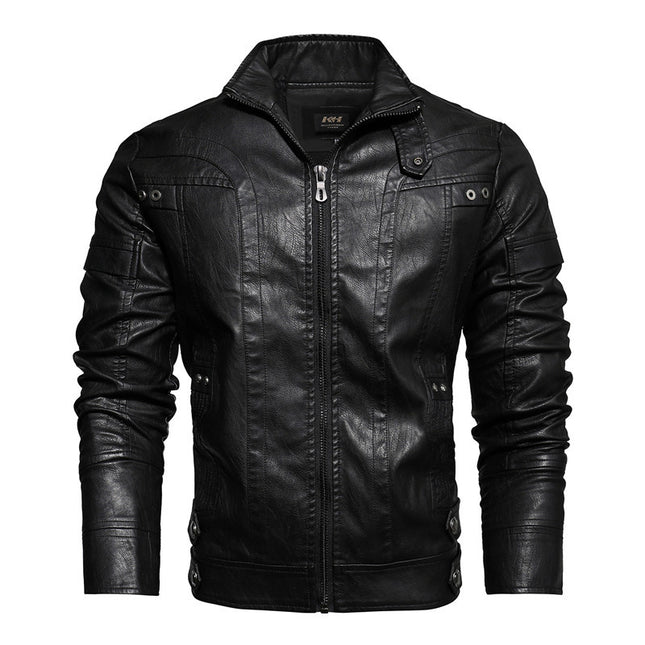 Foreign Trade ebay Amazon Leather Jacket Men's Leather Jacket European and American Fashion Slim Fit Motorcycle PU fleece-lined Leather Jacket Trendy