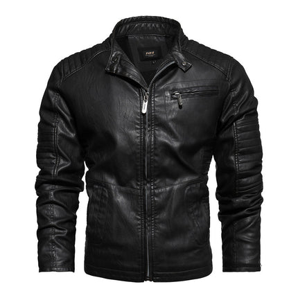 Foreign Trade AliExpress Leather Jacket Men's Leather European and American plus size Slim Fit Men's Motorcycle PU Leather fleece-lined Leather Jacket