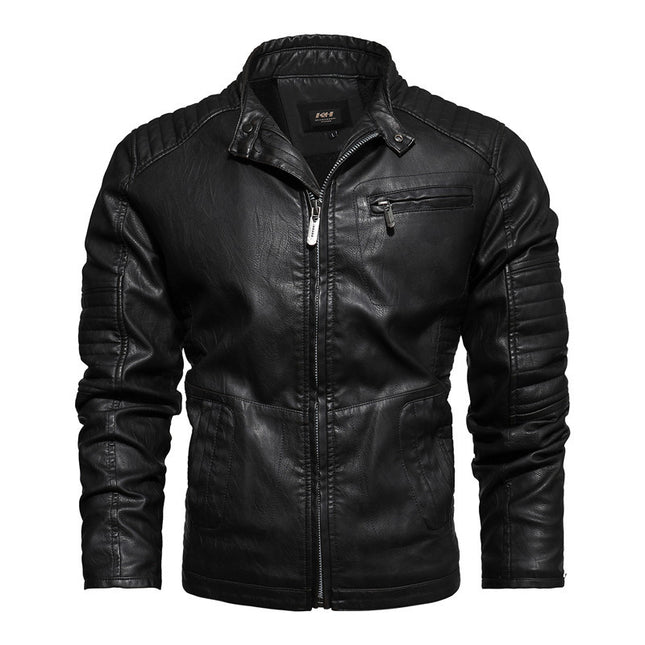 Foreign Trade AliExpress Leather Jacket Men's Leather European and American plus size Slim Fit Men's Motorcycle PU Leather fleece-lined Leather Jacket