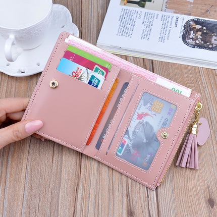 New Arrival Small Wallet Women's Short Zipper Tassel Wallet Female Student's Korean Style Fashion Plaid Contrast Color Coin Purse Card Holder