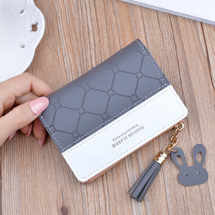 New Arrival Small Wallet Women's Short Zipper Tassel Wallet Female Student's Korean Style Fashion Plaid Contrast Color Coin Purse Card Holder