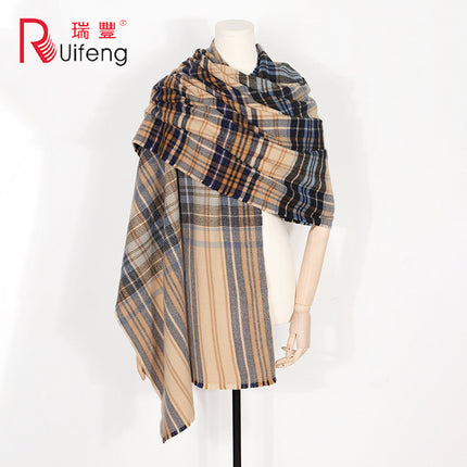 Autumn and winter new Ruifeng gradient plaid scarf cashmere women's winter warm scarf women's foreign trade shawl manufacturers shipping