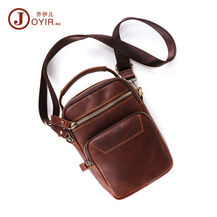 Retro Portable Genuine Leather Men's Bag, Simple Waist Bag, Men's Belt, Mobile Phone Small Backpack, Multi-Functional Crossbody Bag, Lightweight