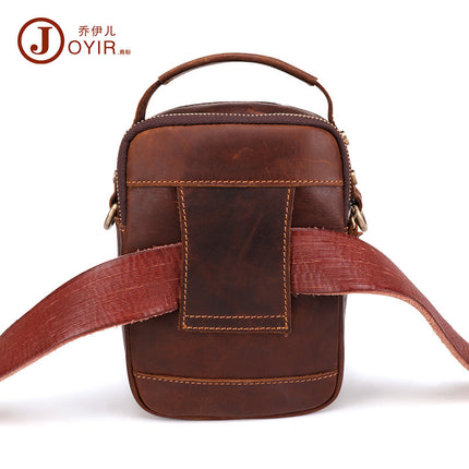 Retro Portable Genuine Leather Men's Bag, Simple Waist Bag, Men's Belt, Mobile Phone Small Backpack, Multi-Functional Crossbody Bag, Lightweight