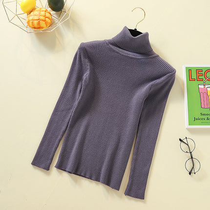 Spring Pullover Inner Layer Tight-Fitting Sweater for Women, Half-High Collar, Long-Sleeve Knitted Base Shirt, Short Slim-Fit Top, Versatile