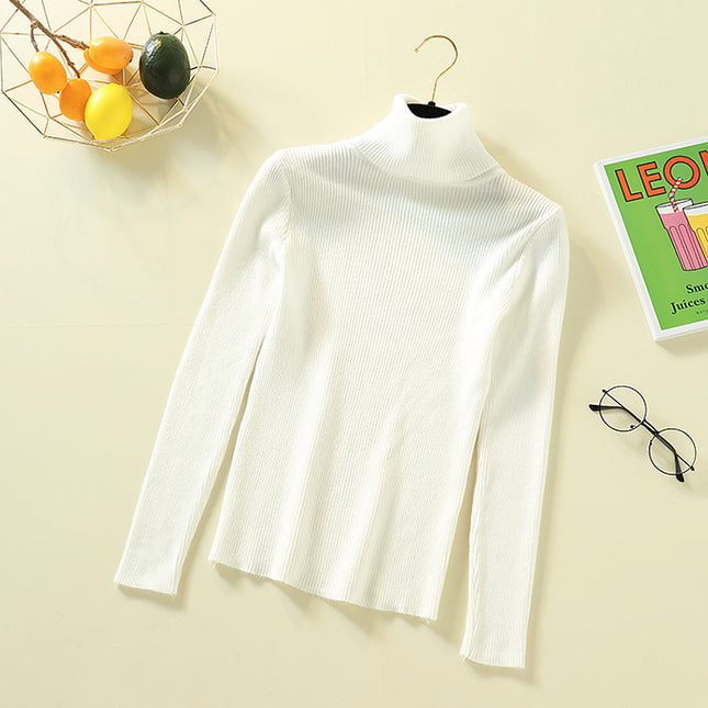 Spring Pullover Inner Layer Tight-Fitting Sweater for Women, Half-High Collar, Long-Sleeve Knitted Base Shirt, Short Slim-Fit Top, Versatile