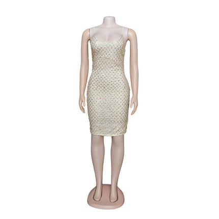 Europe, America and Africa Sexy Dress Cross-border Christmas Heavy Industry Gold Cannon Beads Gold Powder Low-cut Hip Skirt