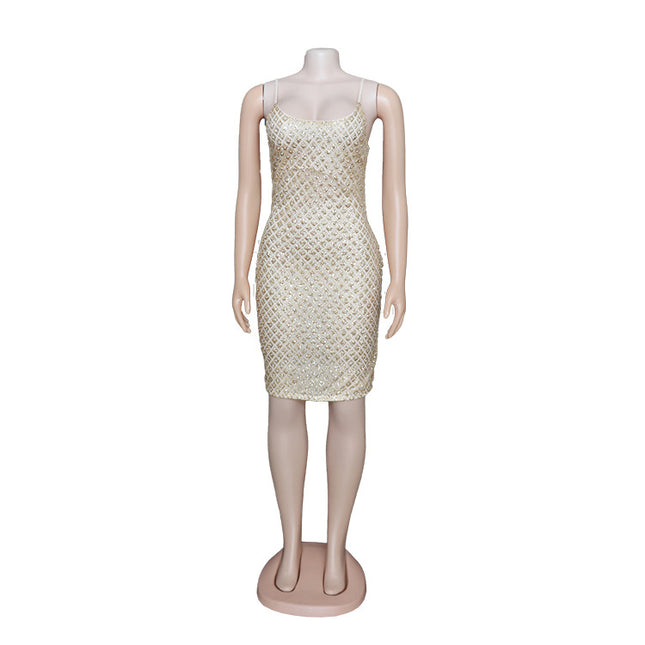Europe, America and Africa Sexy Dress Cross-border Christmas Heavy Industry Gold Cannon Beads Gold Powder Low-cut Hip Skirt