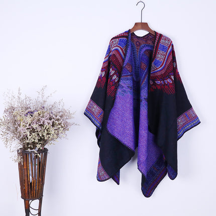Autumn and Winter New Fashion Ethnic Wind Cold-resistant Warm Split Shawl Xizang Yunnan Tourism Cloak Women's Foreign Trade Direct Selling