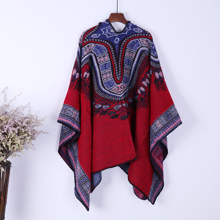 Autumn and Winter New Fashion Ethnic Wind Cold-resistant Warm Split Shawl Xizang Yunnan Tourism Cloak Women's Foreign Trade Direct Selling