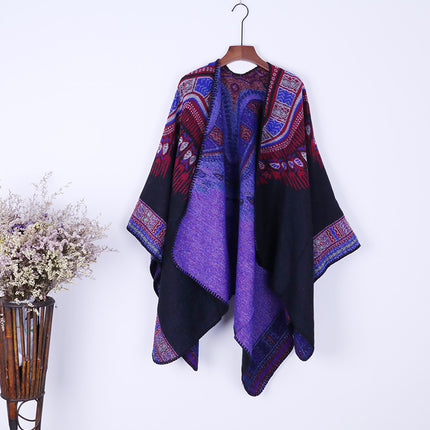 Autumn and Winter New Fashion Ethnic Wind Cold-resistant Warm Split Shawl Xizang Yunnan Tourism Cloak Women's Foreign Trade Direct Selling