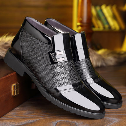 2023 Winter Thickened Warm Cotton Shoes Men's Lacquer High Top Men's Shoes fleece-lined Non-slip Business Dress Shoes Men's Men's Leather Shoes