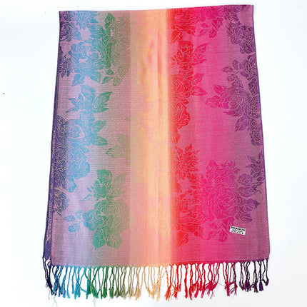 Autumn and Winter Scarf Women's Thickened Shawl Five Golden Flowers Warm Long All-match Ethnic Style Spring and Autumn Cashmere Scarf D09