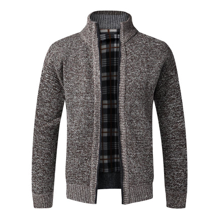 A generation of cross-border knitted cardigan men's sweater coat autumn and winter trend sweater personality Korean plus velvet padded