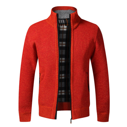 A generation of cross-border knitted cardigan men's sweater coat autumn and winter trend sweater personality Korean plus velvet padded