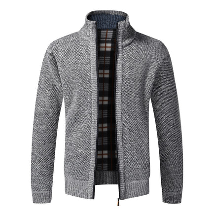A generation of cross-border knitted cardigan men's sweater coat autumn and winter trend sweater personality Korean plus velvet padded