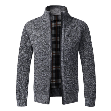 A generation of cross-border knitted cardigan men's sweater coat autumn and winter trend sweater personality Korean plus velvet padded