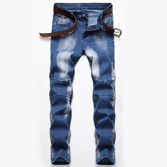 Cross-border supply of 2019 stretch jeans men's European and American foreign trade Amazon straight three-color washed white men's pants