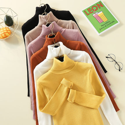 Spring Pullover Inner Layer Tight-Fitting Sweater for Women, Half-High Collar, Long-Sleeve Knitted Base Shirt, Short Slim-Fit Top, Versatile