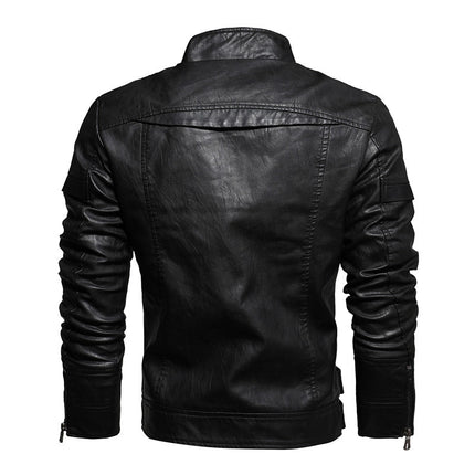 Foreign Trade ebay Amazon Leather Jacket Men's Leather Jacket European and American Fashion Slim Fit Motorcycle PU fleece-lined Leather Jacket Trendy