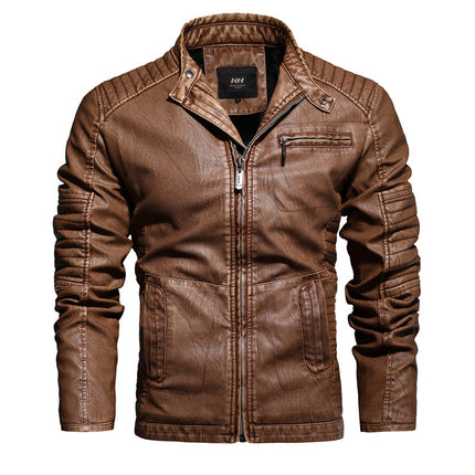 Foreign Trade AliExpress Leather Jacket Men's Leather European and American plus size Slim Fit Men's Motorcycle PU Leather fleece-lined Leather Jacket