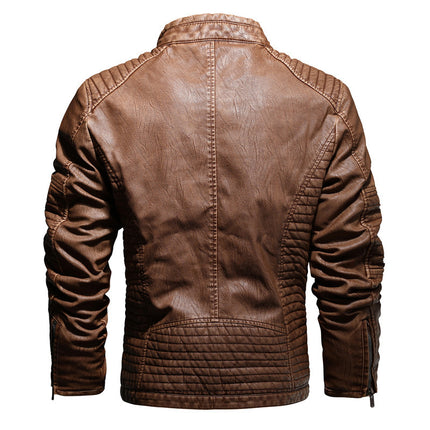 Foreign Trade AliExpress Leather Jacket Men's Leather European and American plus size Slim Fit Men's Motorcycle PU Leather fleece-lined Leather Jacket